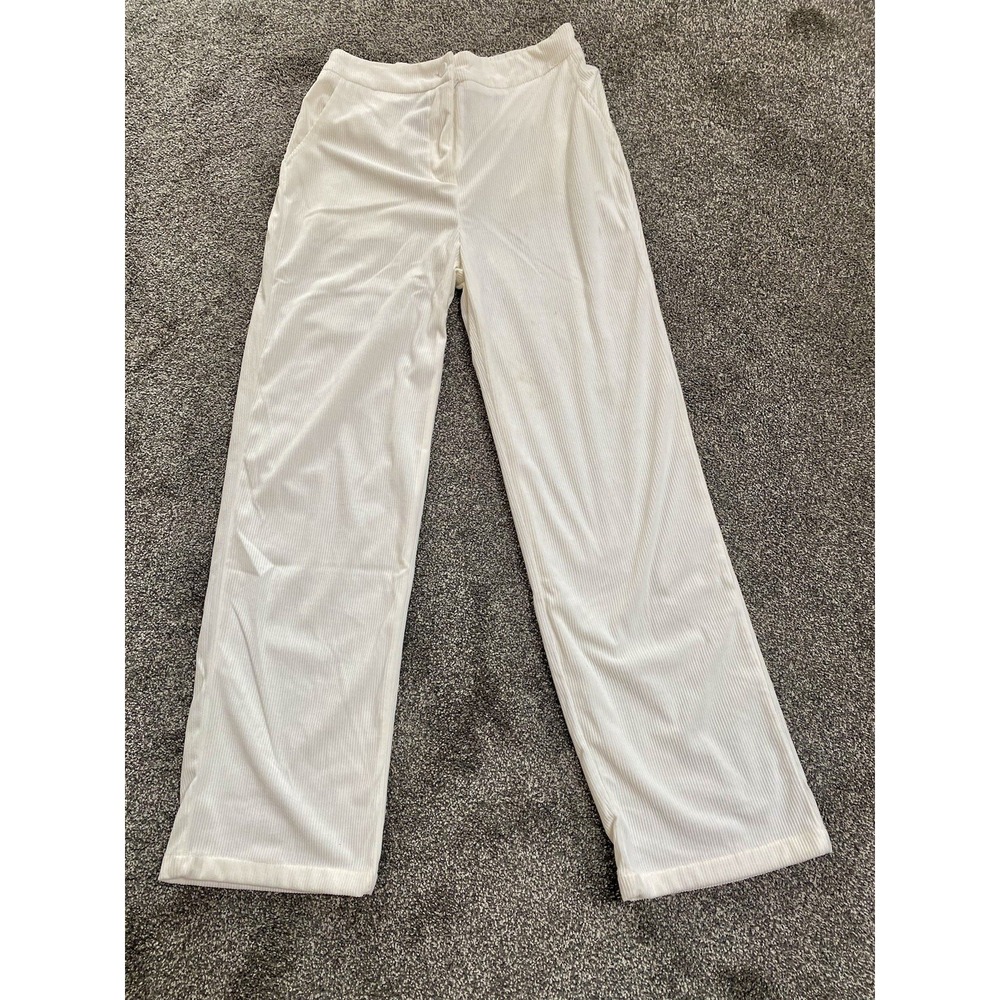 Sincerely Jules Cozy Pants Women's Medium Cream Ribbed‎ Knit Boot Cut Pull On
